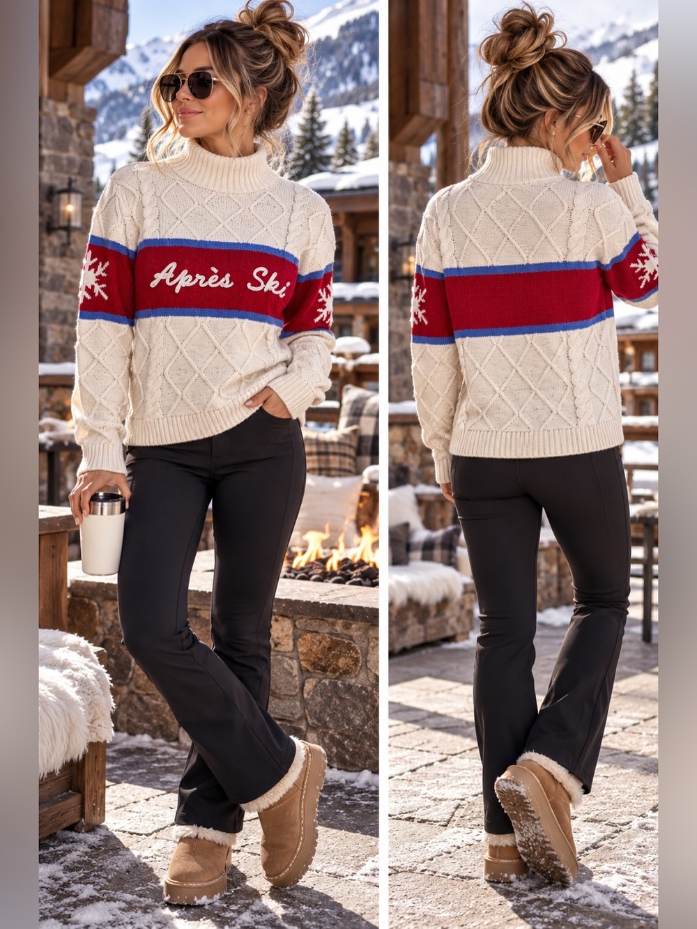 Marled Après Ski Cable Knit Mock Neck Sweater Small